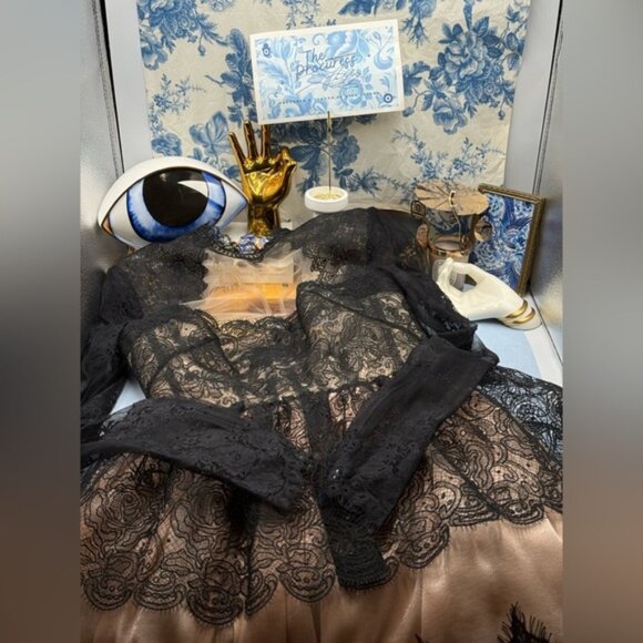 🆕 BRONX & BANCO 🧿 NWOT Daphne Illusion Lace Long Sleeve Mini Dress, Sz S US 4 - Picture 12 of 15